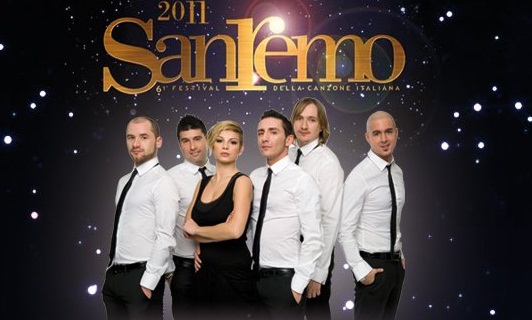 Foto Modà con Emma e logo Sanremo 2011