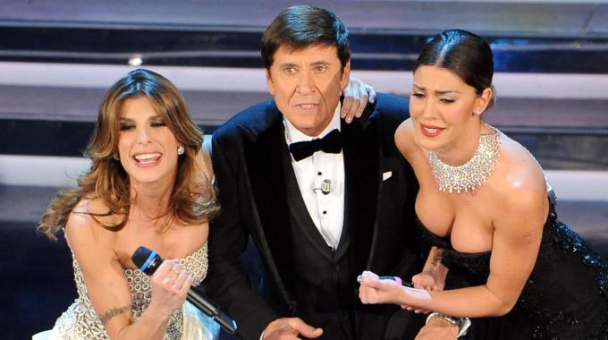elisabetta canalis, belen rodriguez e gianni morandi a sanremo 2012