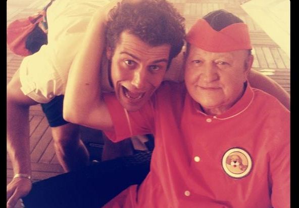 Foto di Massimo Boldi e Andrea Montovoli sul set per Canale 5