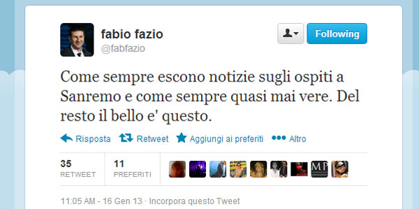 fazio sanremo tweet