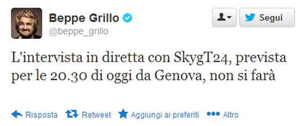 beppe grillo twitter cancella ritorno in tv