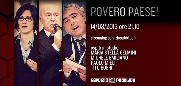 Gli ospiti di stasera 14 marzo di Michele Santoro a Servizio Pubblico
