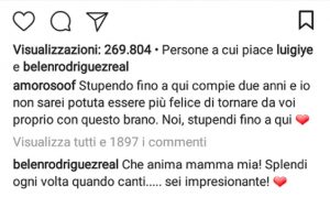 Foto commento di Belen sotto la foto di Alessandra Amoroso