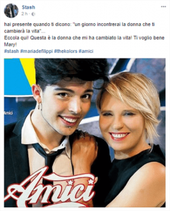 Foto del post Facebook di Stash con dedica a Maria De Filippi