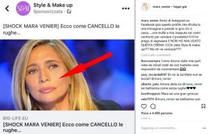 foto mara venier contro una pagina di fb