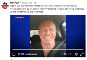 Foto del tweet di Sky TG24 su Federico Leardini