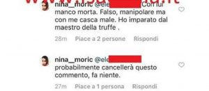 foto commento nina moric contro luigi favoloso