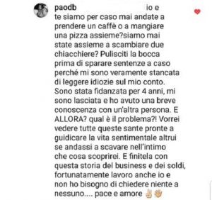 foto paola di benedetto risponde alle critiche