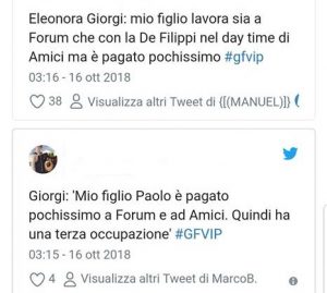 foto tweet rivelazione eleonora giorgi sul paolo ciavarro e maria de filippi