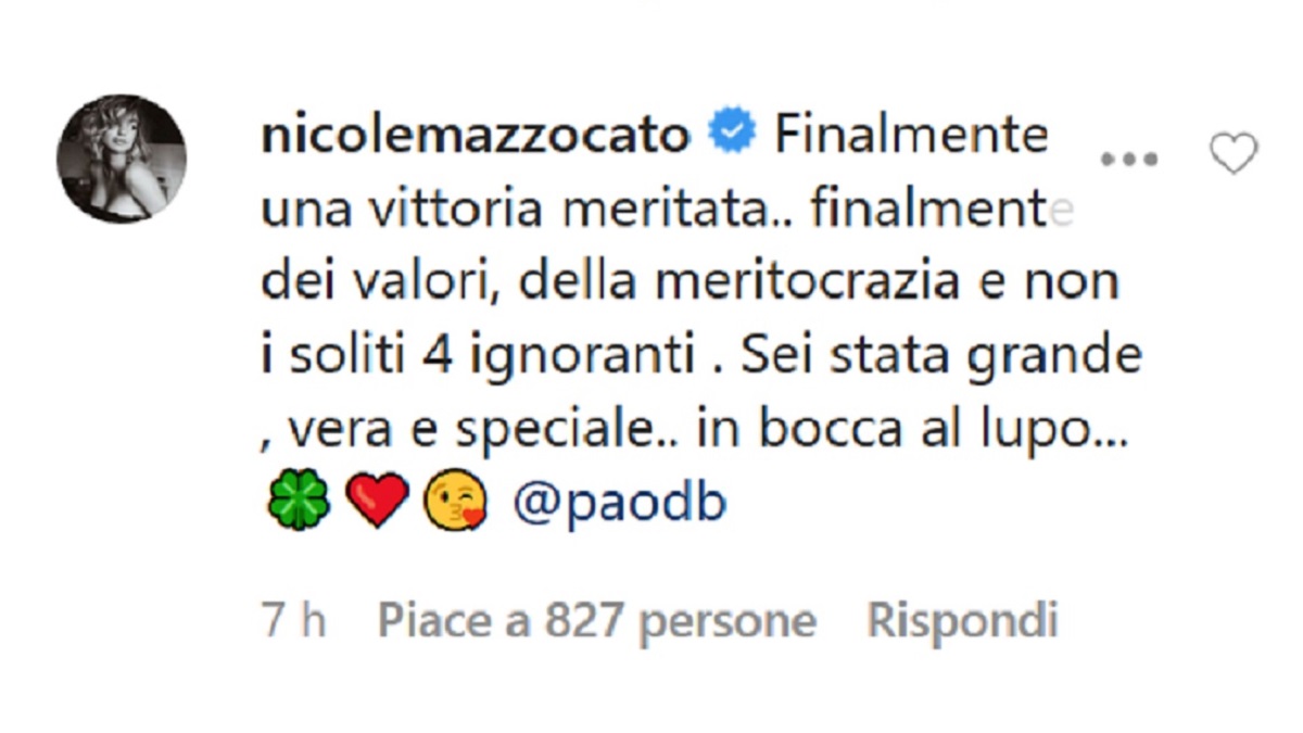 foto Paola Di Benedetto commento vittoria