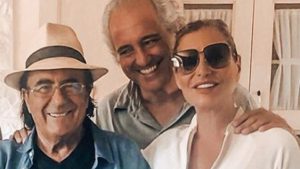 foto di Simona Ventura con Giovanni Terzi e Al Bano