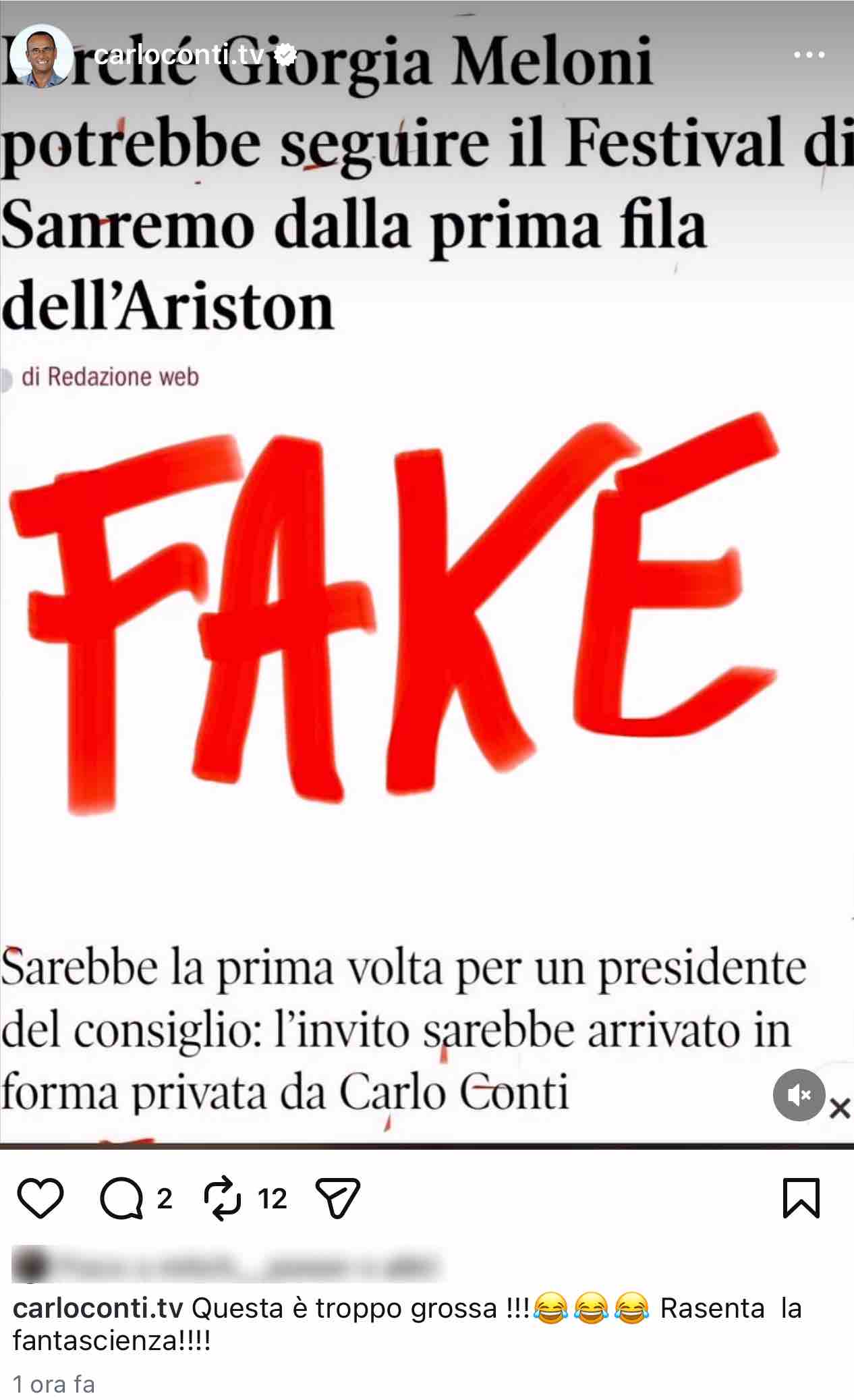 foto carlo conti smentisce meloni sanremo