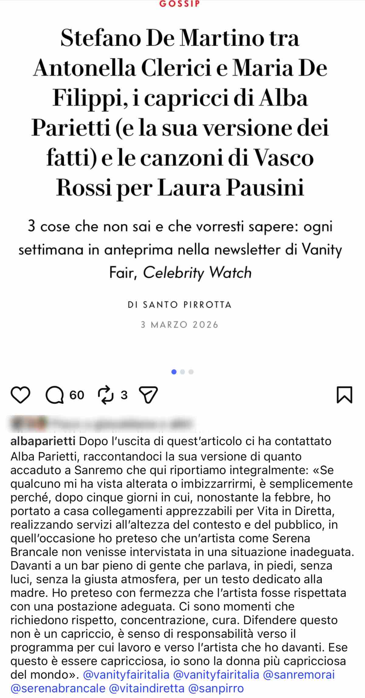 foto post Alba Parietti retroscena