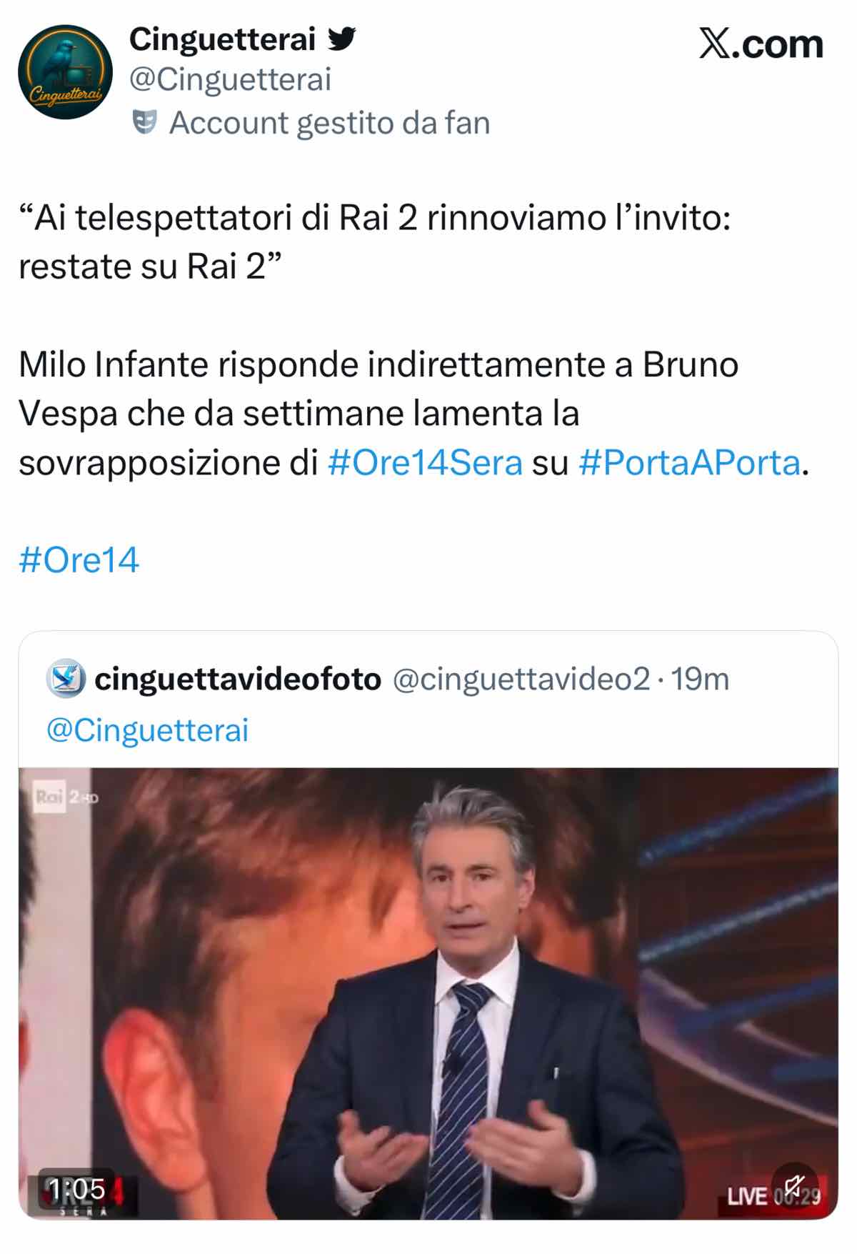 foto post milo infante ore14sera polemica bruno vespa