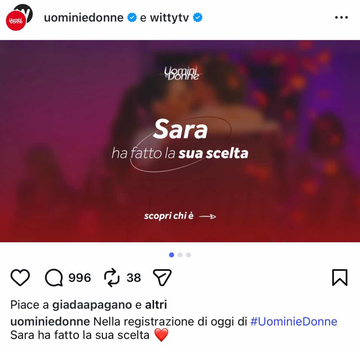 foto sara ha fatto la sua scelta oggi
