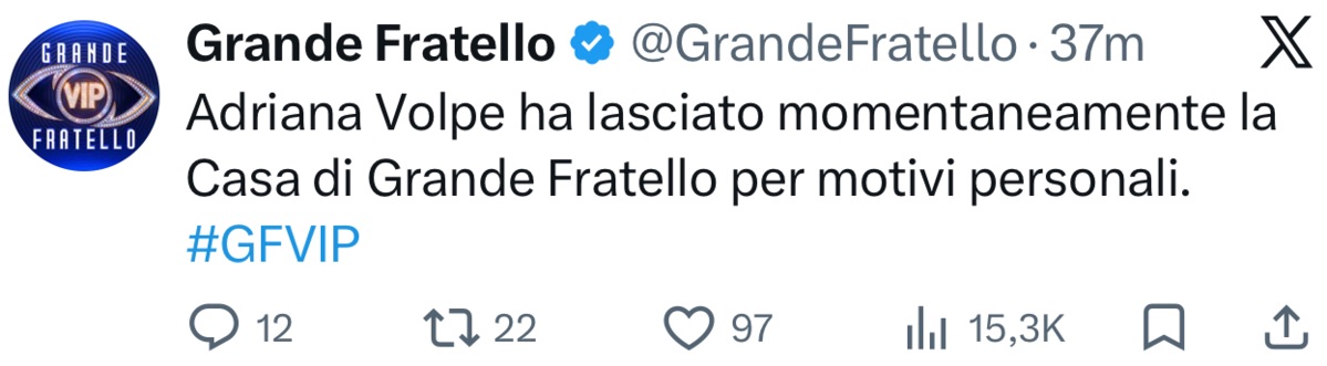 foto adriana volpe abbandona gfvip annuncio