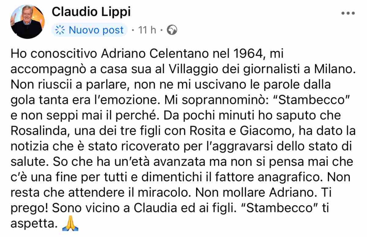 foto adriano celentano ricoverato claudio lippi 