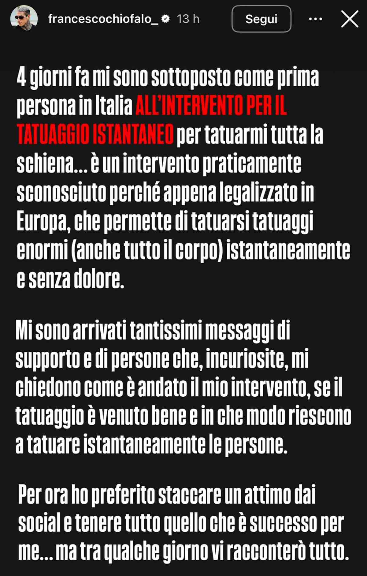foto chiofalo post Instagram dopo intervento
