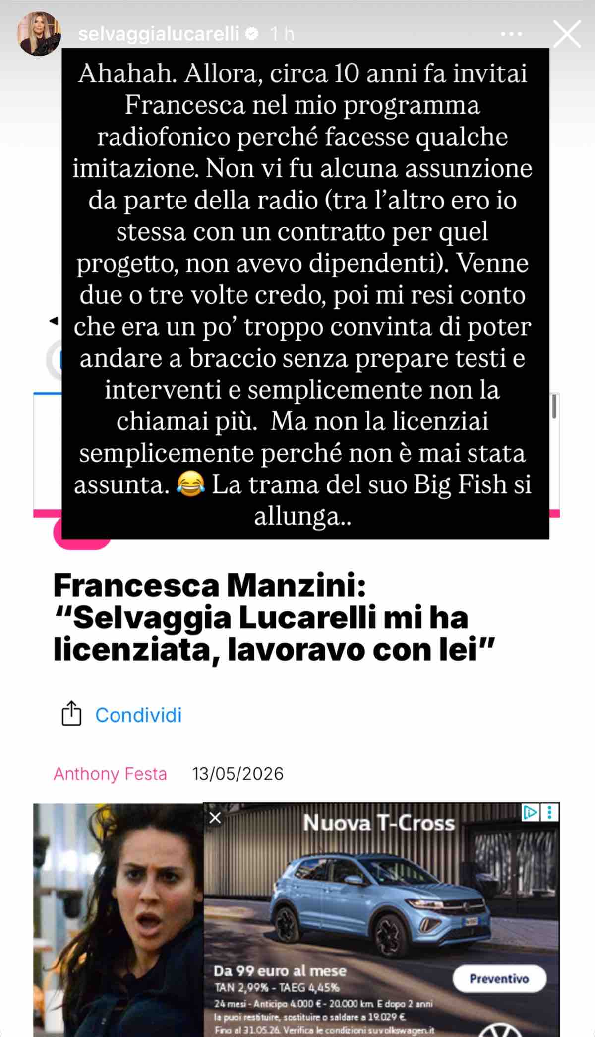 foto lucarelli smentisce francesca manzini