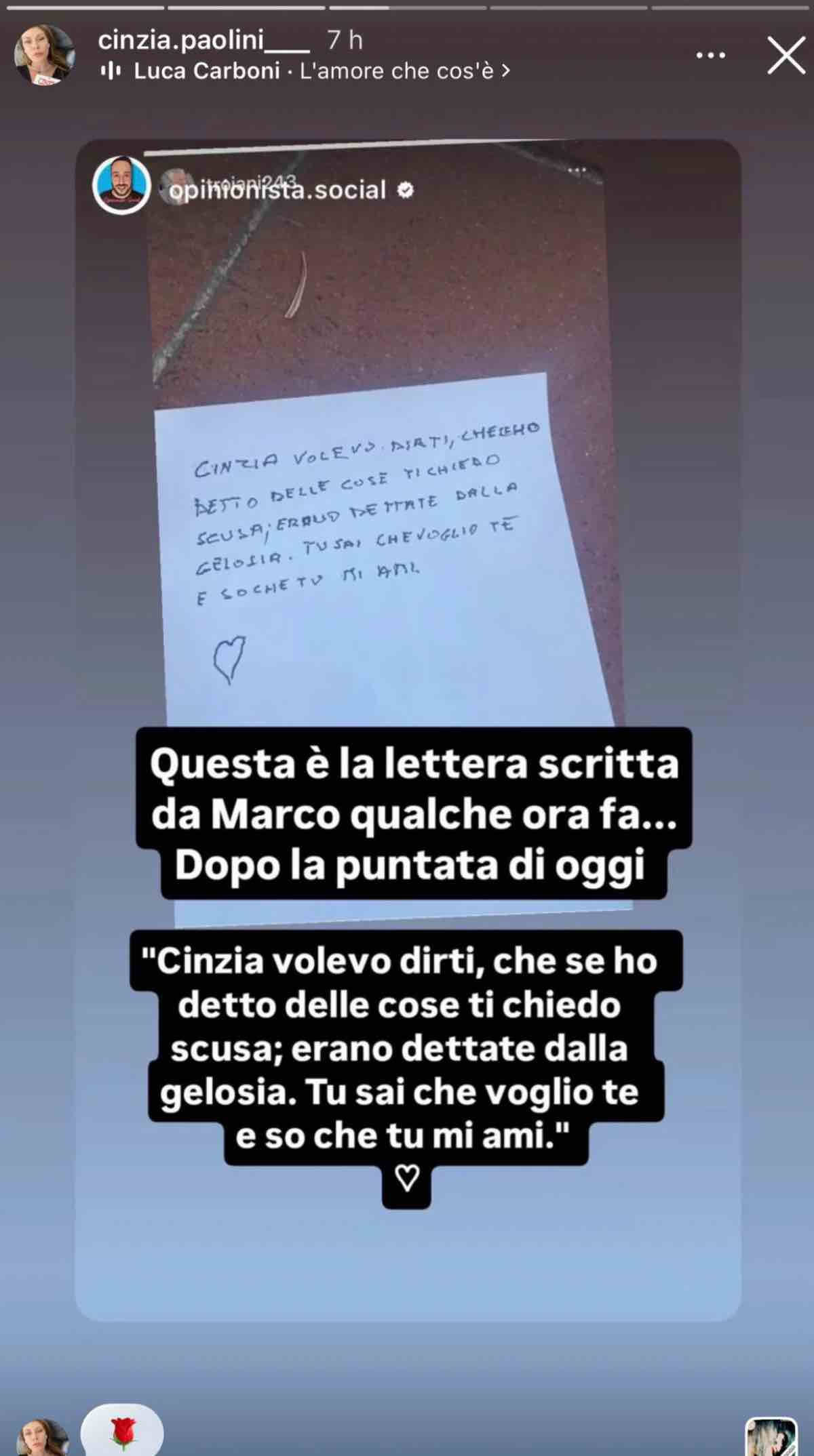 foto marco lettera per cinzia uomini e donne