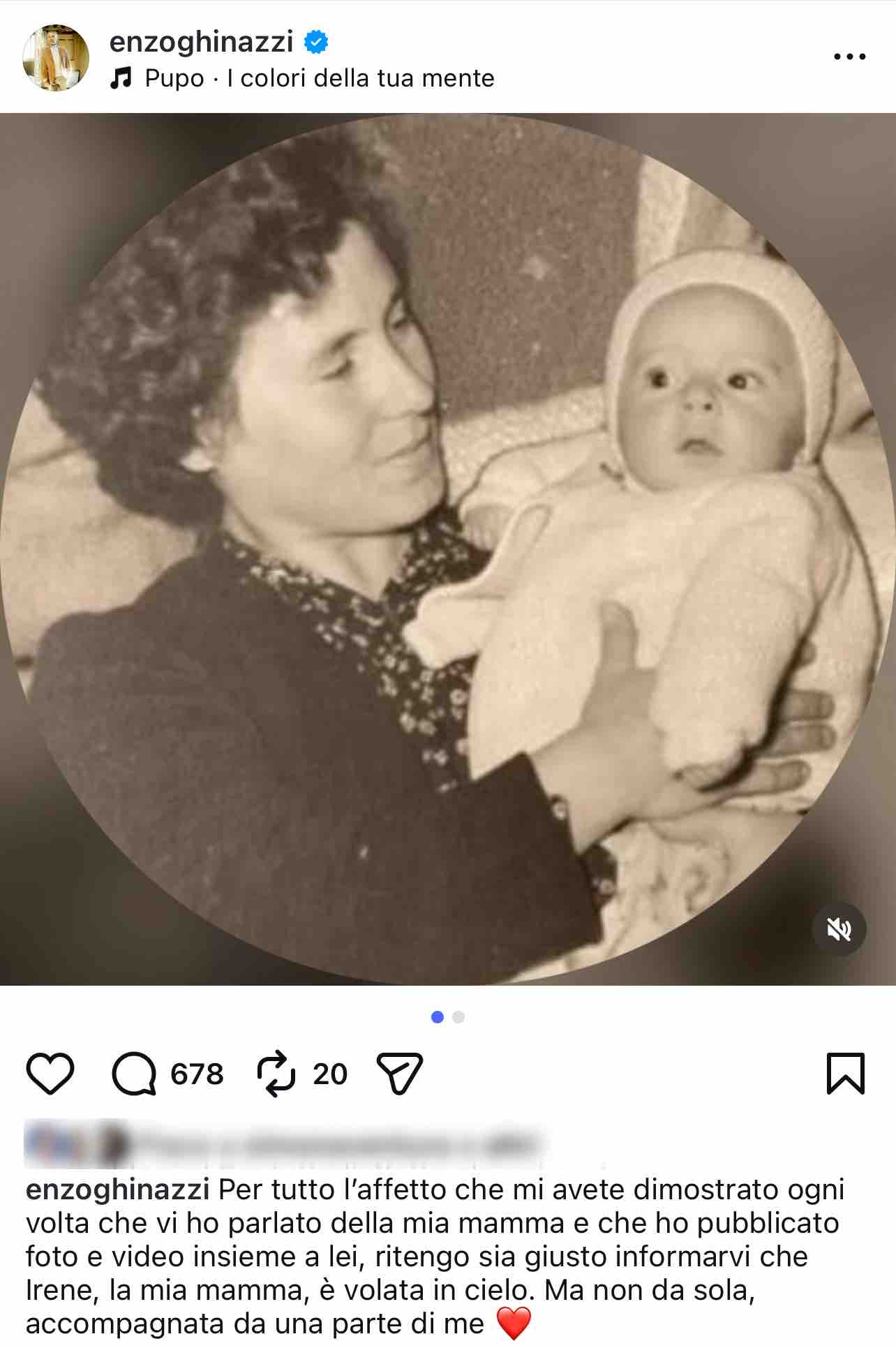 foto post pupo lutto morta mamma