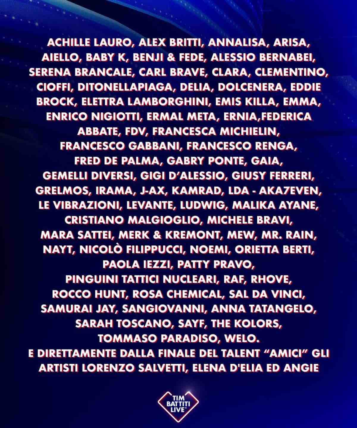 foto cast cantanti tim battiti live 2026