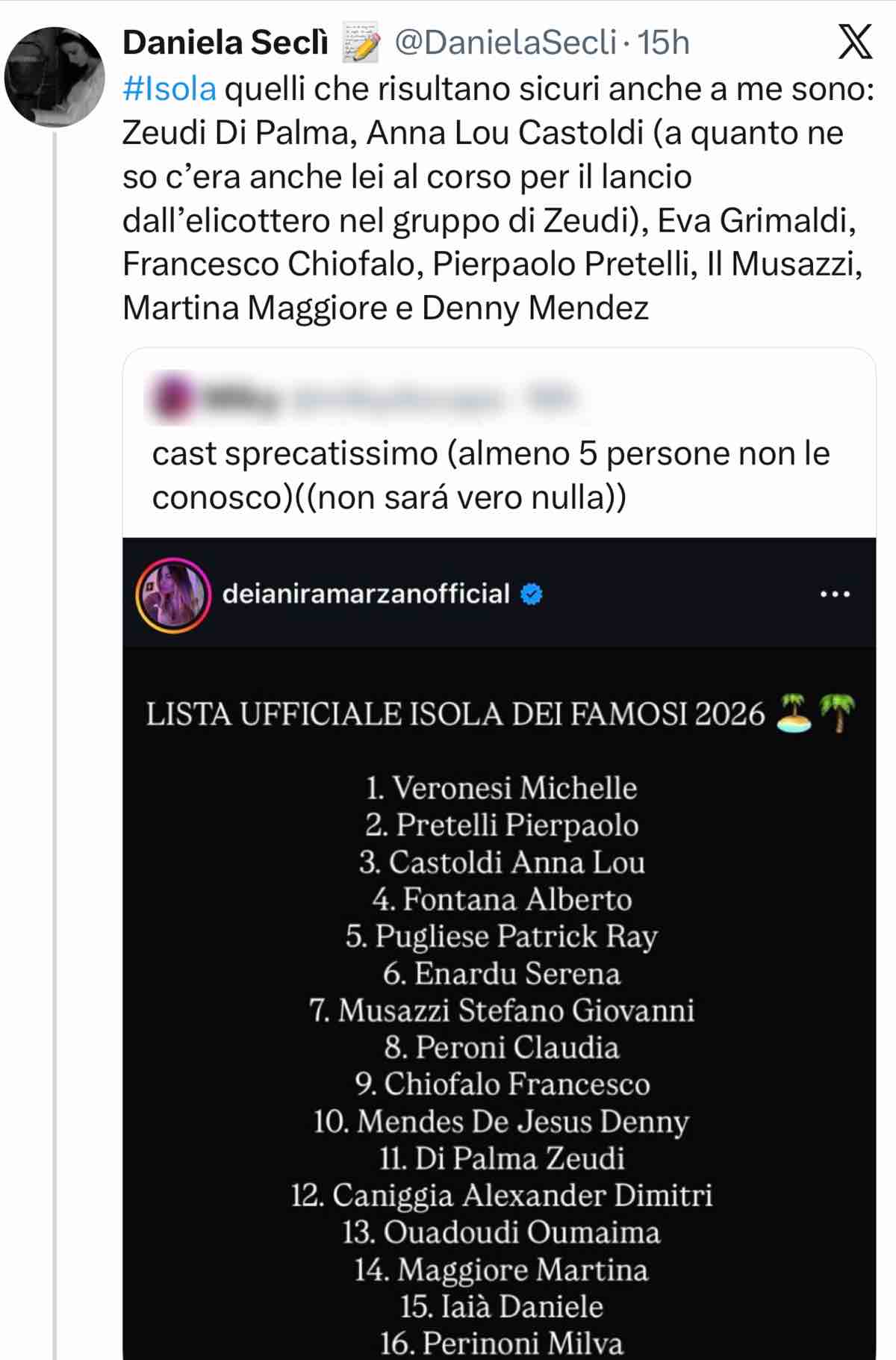 foto cast isola rumor