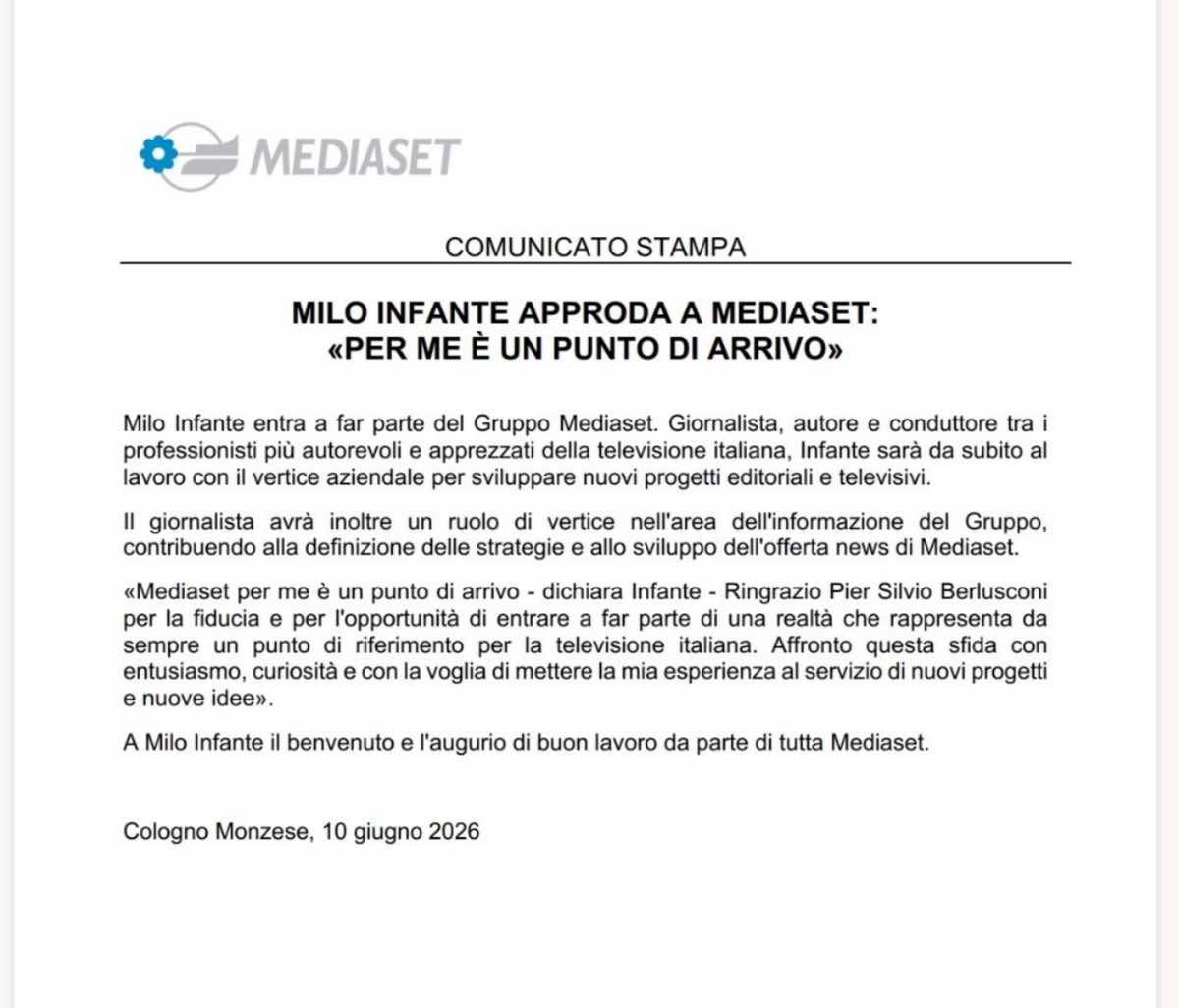 foto comunicato mediaset milo infante