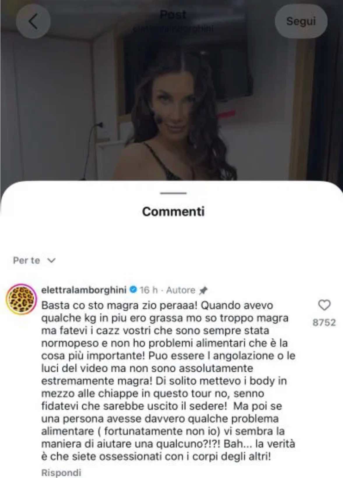 foto Elettra Lamborghini critiche sfogo