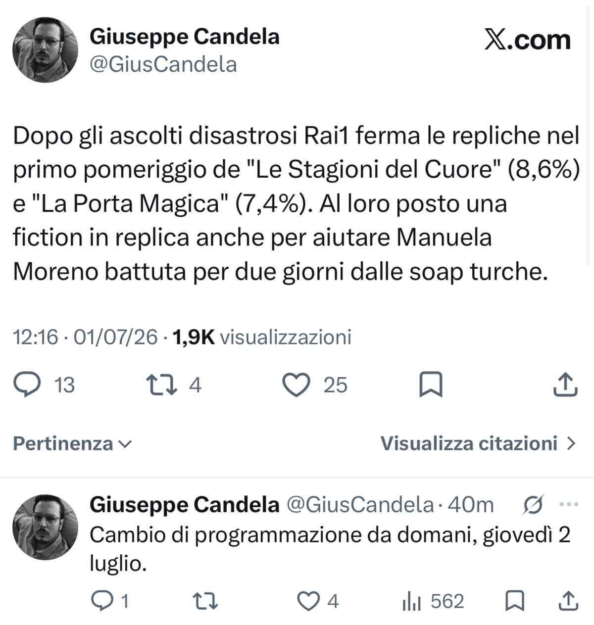 foto cambio programmazione rai1