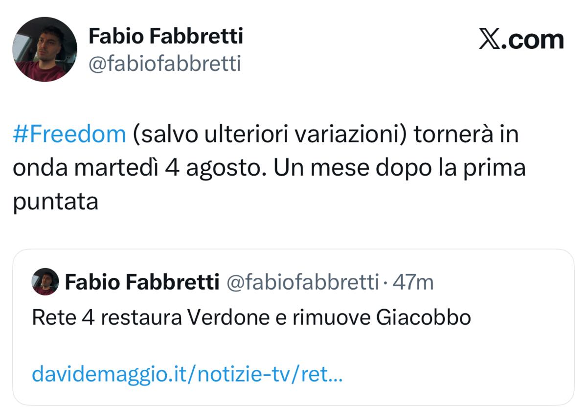 foto novità palinsesto freedom