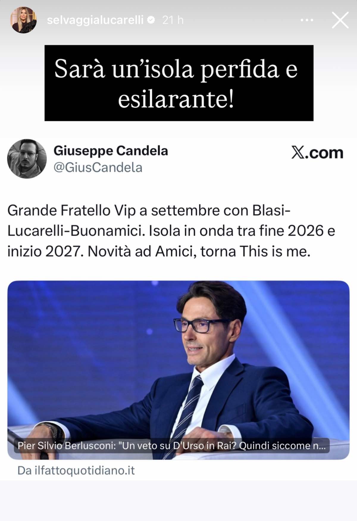 foto selvaggia lucarelli post instagram isola