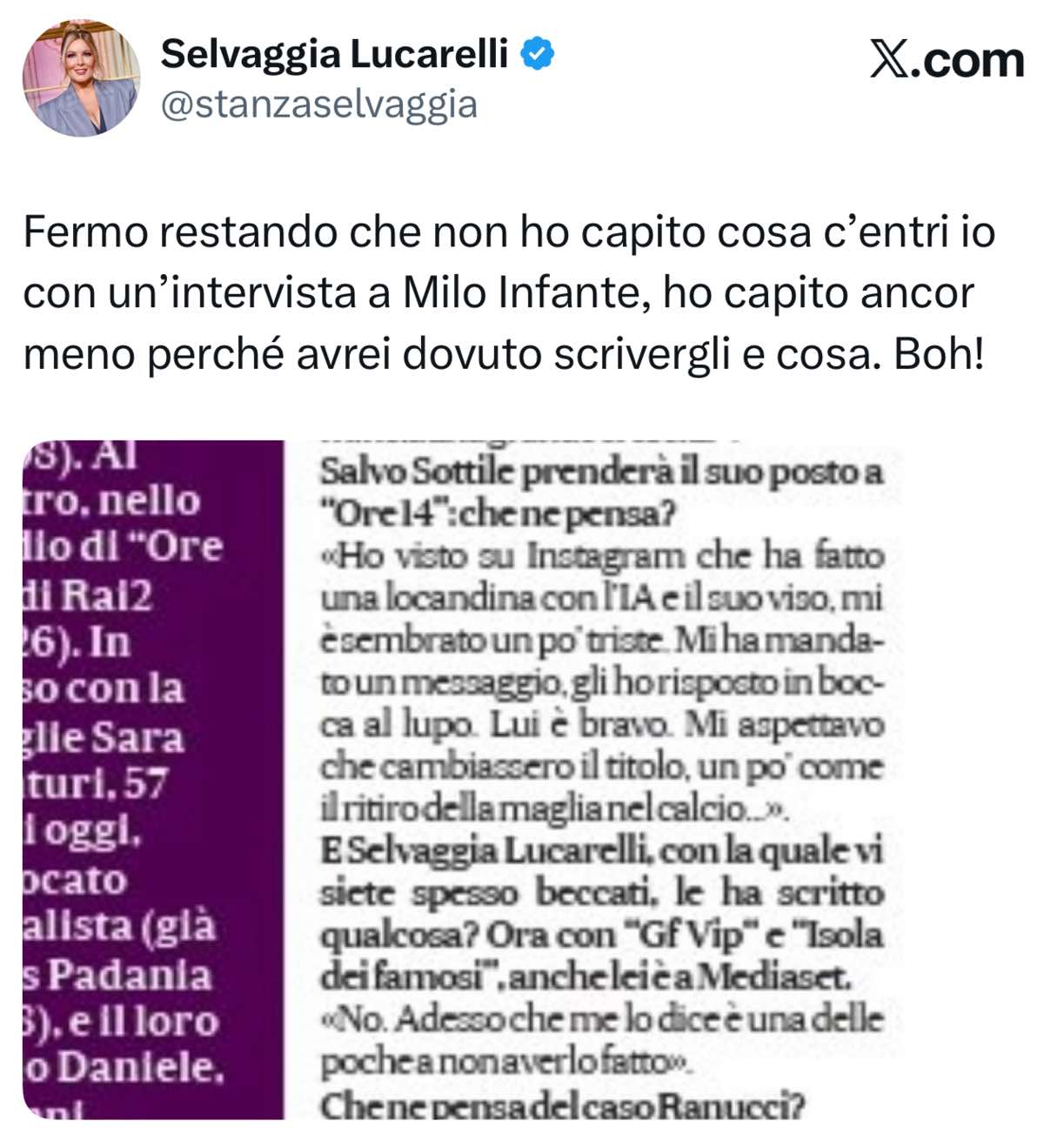foto selvaggia lucarelli replica a milo infante