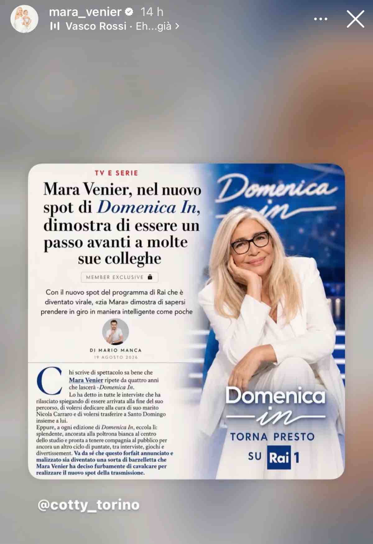 foto mara venier condivisione instagram