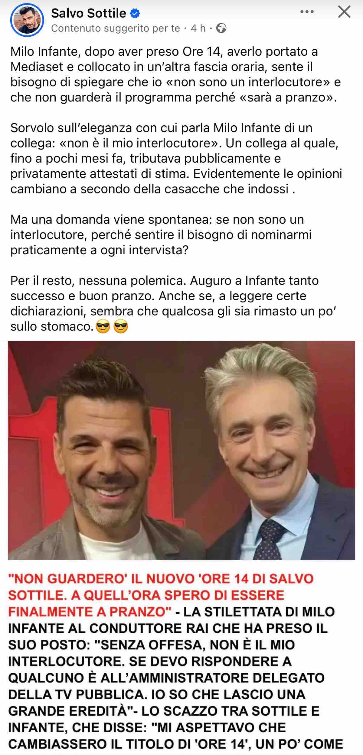 foto salvo sottile milo infante botta e risposta