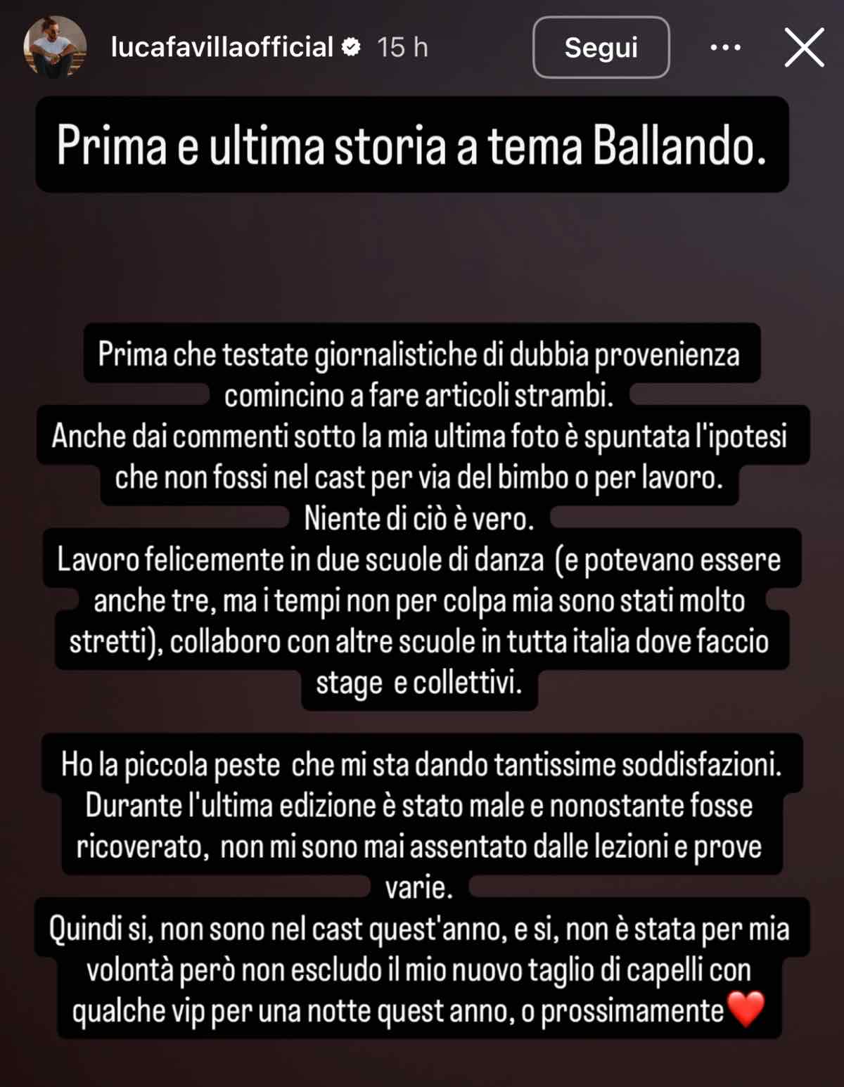 foto luca favilla sfogo ballando con le stelle