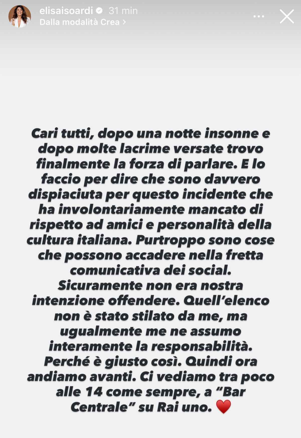 foto elisa Isoardi si scusa per lista toto morti
